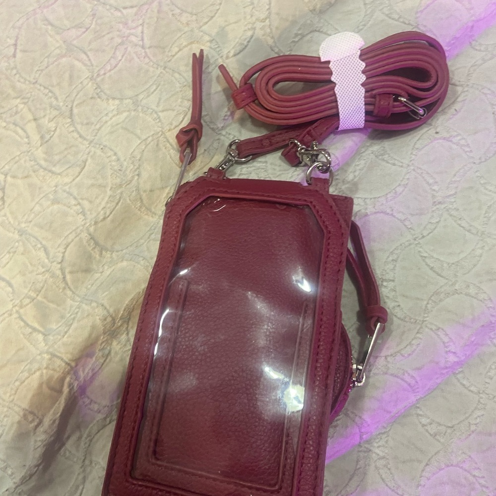 Red Leather like Phone Crossbody Bag